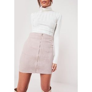 Mauve faux suede zip mini skirt